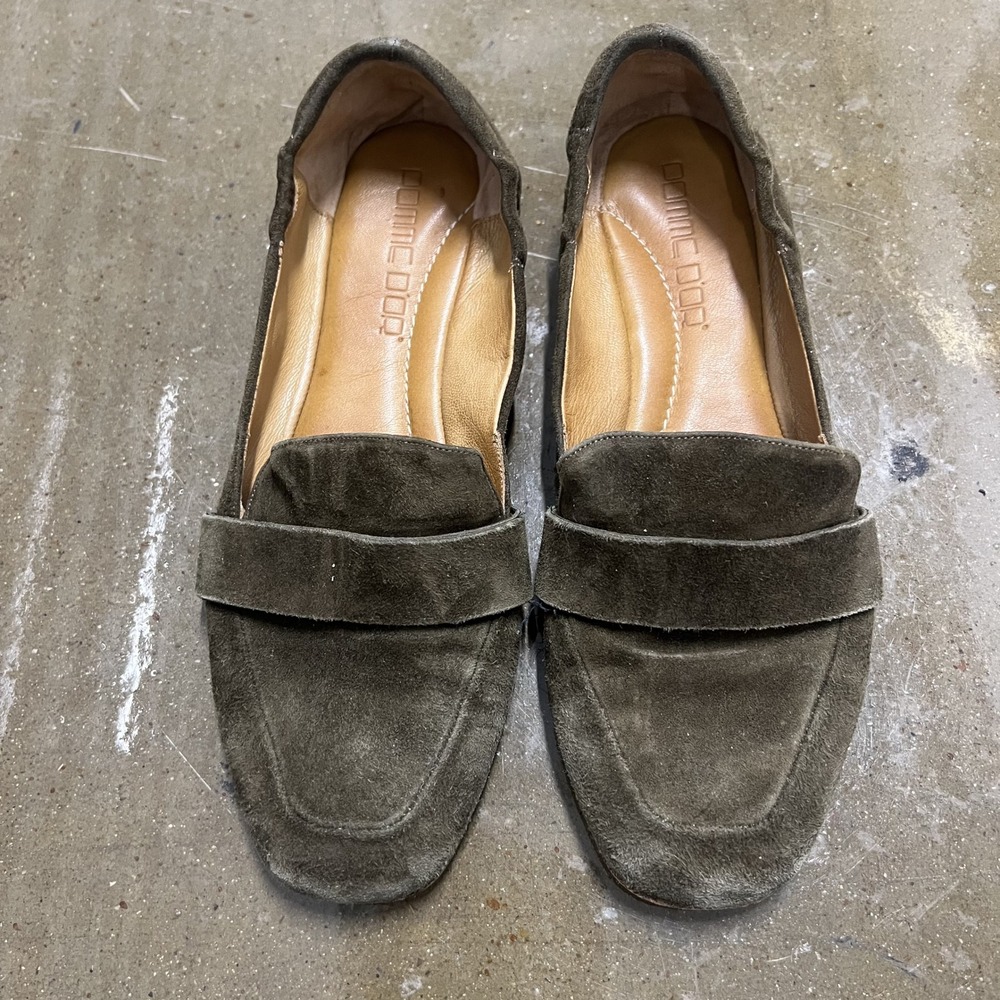 Pomme D'Or Size 37.5 Womens Olive Green Suede Penny Loafers Made in Italy Flats